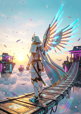 Futuristic Samurai Angel in a Cloudscape