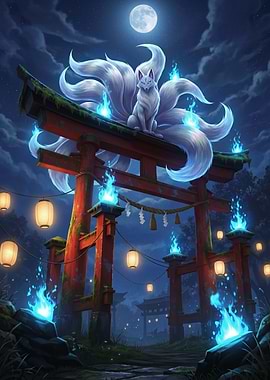 Nine-Tailed Fox Spirit at Torii Gate