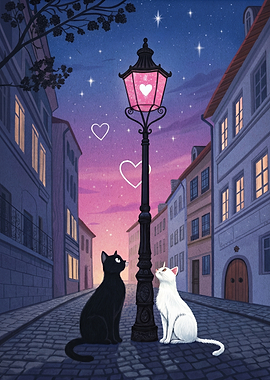 Cats Under a Heart Lamp