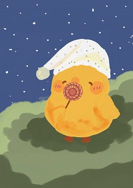 Cute chick with lollipop at night