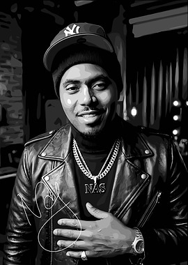 Nas in Leather Jacket and Chains