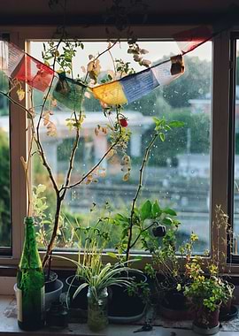 Window Garden with Prayer Flags