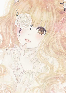Anime Girl with White Rose