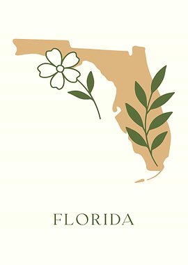 Florida State Map with Floral Accents