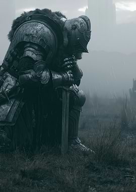 Knight Kneeling in the Rain