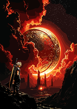 Cloud Strife in a Fiery Landscape