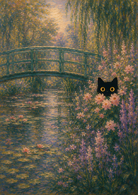 Black Cat in Monet's Garden