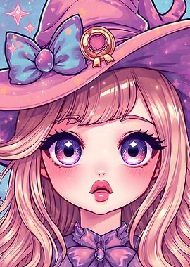 Cute Anime Witch with Pink Hat