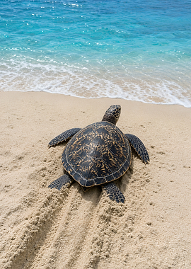 Sea Turtle on Sandy Beach
