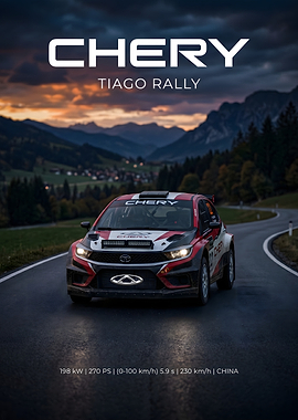 Chery Tiago Rally Car on Mountain Road