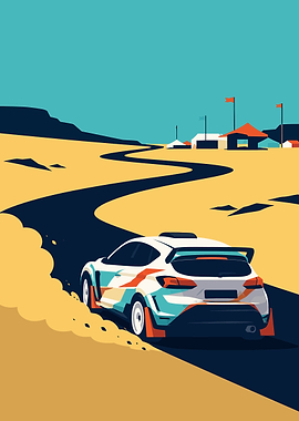 Rally Car on Desert Road