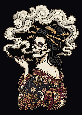 Geisha Skull Smoking Pipe