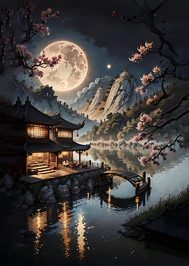 Serene Moonlit Japanese Landscape