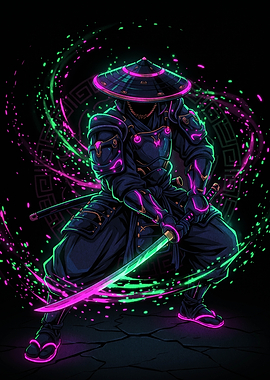 Cyberpunk Samurai with Neon Sword