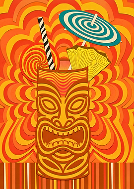Tiki Cocktail Tropical Paper Cut Illustration