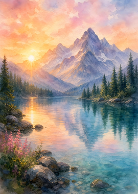 Sunrise Over Mountain Lake