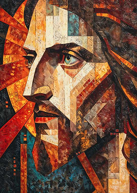 Geometric Mosaic Jesus Portrait Painting