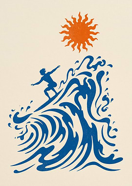 Surfer riding a wave under the sun