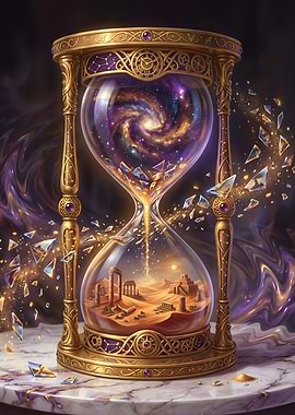 Cosmic Hourglass with Desert Ruins