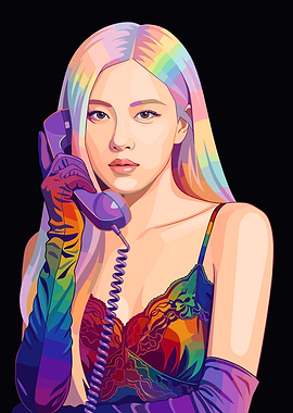 Pop Art Portrait of a Rose Blackpink with Rainbow Hair