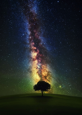 Milky Way over a lone tree