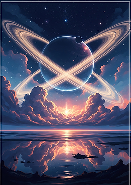 Cosmic Sunset Over Alien Ocean — Space Fantasy Landscape Wall Art Sci-Fi Poster Print