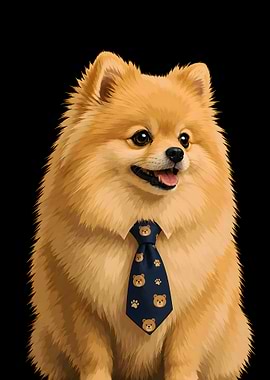 Pomeranian Dog Wearing a Tie