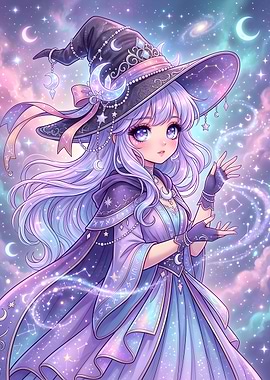 Anime Witch with Cosmic Hat