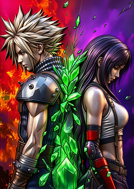 Cloud and Tifa with Crystals