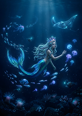 Mermaid and underwater creatures