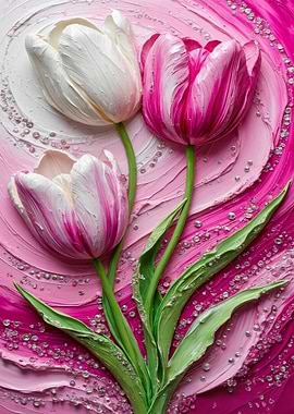 Pink and White Tulips with Glitter