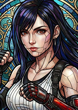 Final Fantasy VII Tifa Lockhart Stained Glass Art