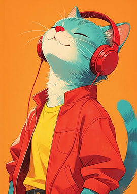 Cool Cat Listening to Music