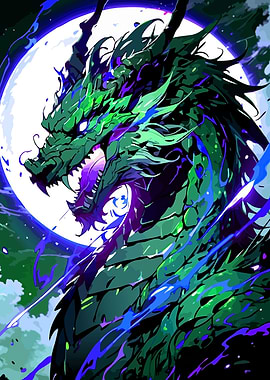 Green Dragon with Moon