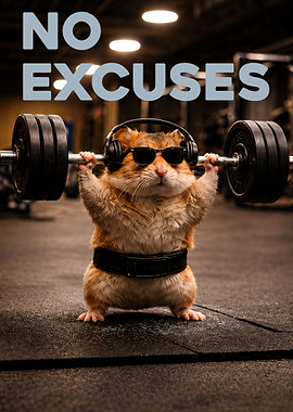 Hamster Lifting Weights with No Excuses