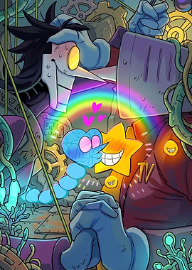 Deltarune Spamton and Star characters in a romantic scene