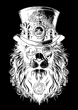 Steampunk Lion with Top Hat and Goggles
