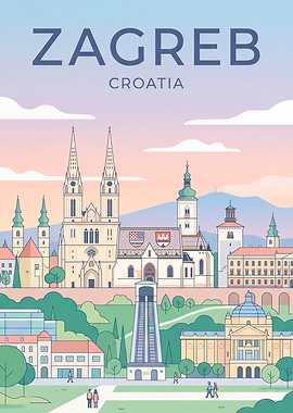 Zagreb, Croatia Skyline Illustration