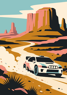 Rally Car in Desert Landscape