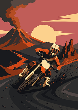 Motocross Rider Near Volcano