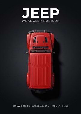 Red Jeep Wrangler Rubicon Top View