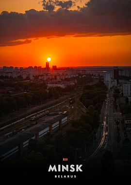 Minsk Belarus Sunset Cityscape