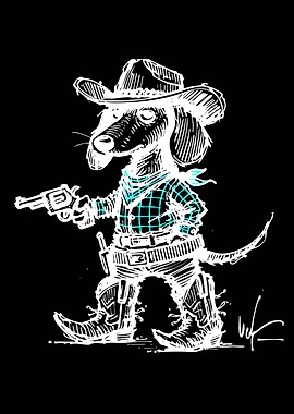 Dachshund Cowboy with Revolver