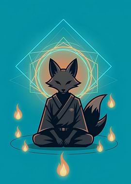 Meditating Fox Spirit with Fire