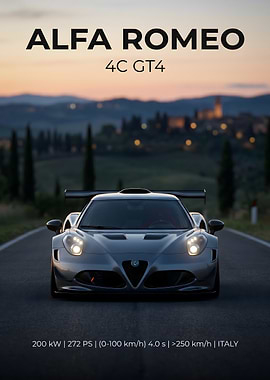 Alfa Romeo 4C GT4 on Tuscan Road