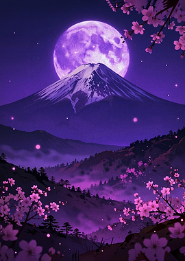 Purple Moonlit Mountain Landscape