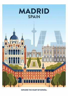 Madrid Cityscape Travel Poster