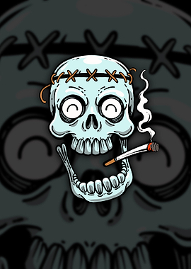 Cartoon Skull Smoking a Joint
