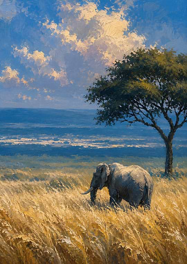 Elephant in a Golden Field