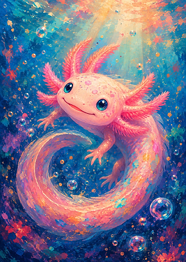 Cute Axolotl Underwater Painting